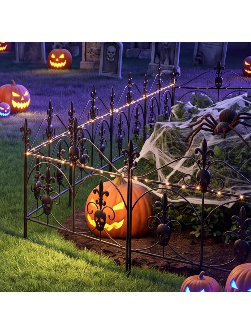4-Piece Halloween Skull Fence Decor - Spooky Outdoor Decoration, 19"x20